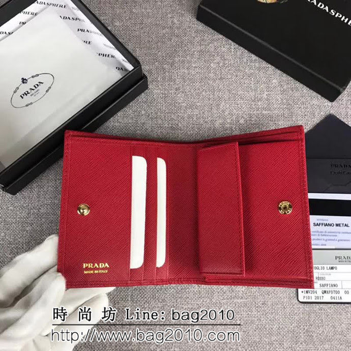 PRADA普拉達 經典爆款 頂級原單十字紋牛皮 女士短皮夾 1MV204 DD1408